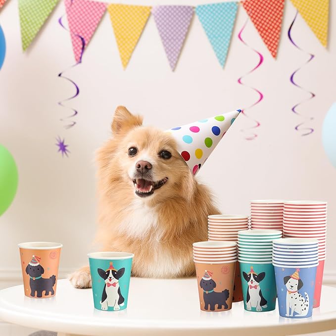 120 Pack Dog Themed Party Disposable Cups Bulk 9 oz Drinking Paper Puppy Cups for Birthday Baby Shower Party Supplies Home Office Travel