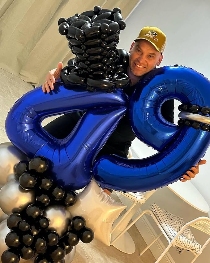 0 Balloon - Night Blue Birthday Number Balloons, 40 Inch Large Foil Balloons for Men Women Boys Girls Night Blue Themed Birthday Decorations