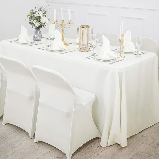 Ascoza 2pack 60x102 Inch Ivory Rectangular Tablecloth 6 Feet Table Cloth in Polyester Fabric for Wedding/Banquet/Restaurant/Parties