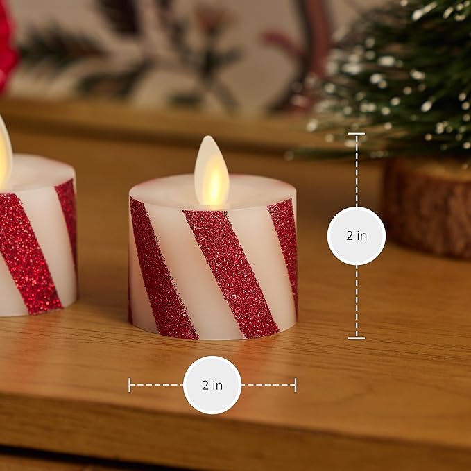 Luminara 2-Pack Moving Flame LED Flameless Tealight (1.4" x 2") Battery Operated Plastic LED Flameless Tea Light Smooth (Candy Cane Red)