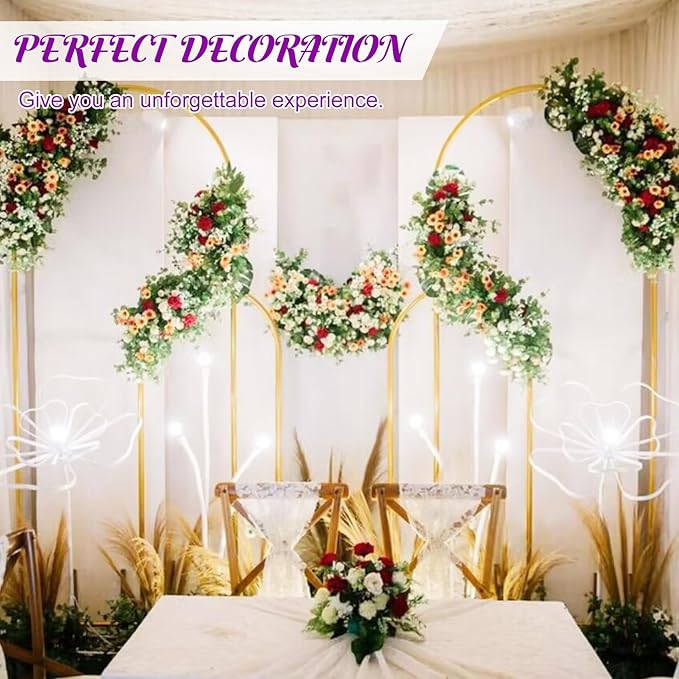 Metal Arch Stand and Cover Set,1 Purple Spandex Fitted Backdrop with 1 Gold Wedding Arched Stand Frame for Parties Birthday Baby Shower Bridal Banquet Decoration (6FT)