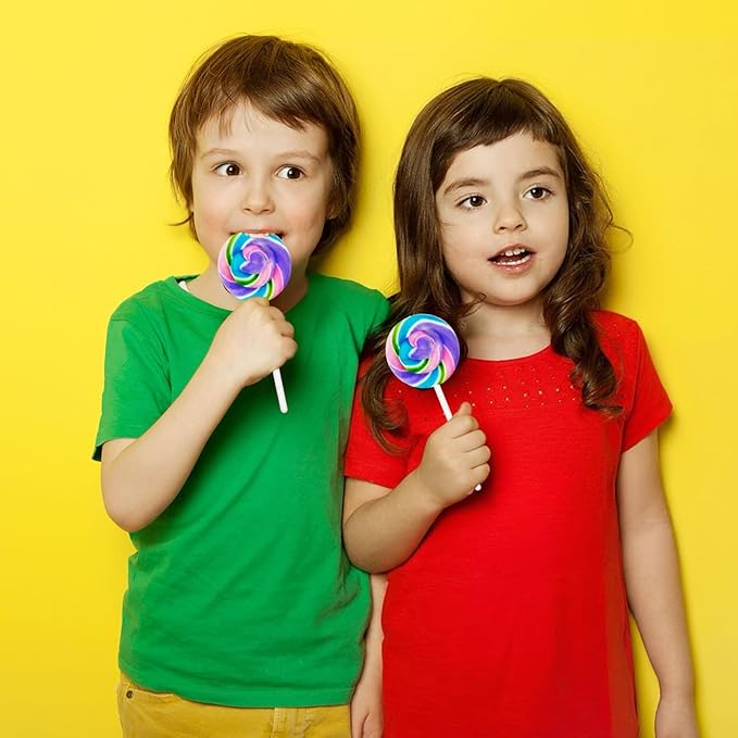 32 Pack Rainbow Swirl Blueberry Lollipops - Mermaid Lollipop Candies Individually Wrapped Bulk for Birthday Party Candies, Girls Baby Shower Unicorn Candy Lollipops Suckers