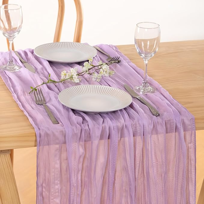 MLMC 3 Pack Lilac Purple Table Runner 10ft Lavender Cheesecloth Table Runner Rustic Gauze Cheese Cloth Centerpiece Decor 35x120 Inches for Bridal Shower Baby Shower Birthday Wedding Decor