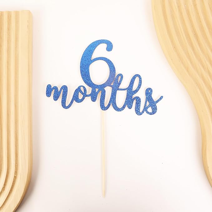 6 Months Cake Topper - Golden Glitter 1/2 Birthday Cake Decorations, Perfect for Baby Shower/Gender Reveal Party/Baby Party Photo Booth Props (Dark Blue)
