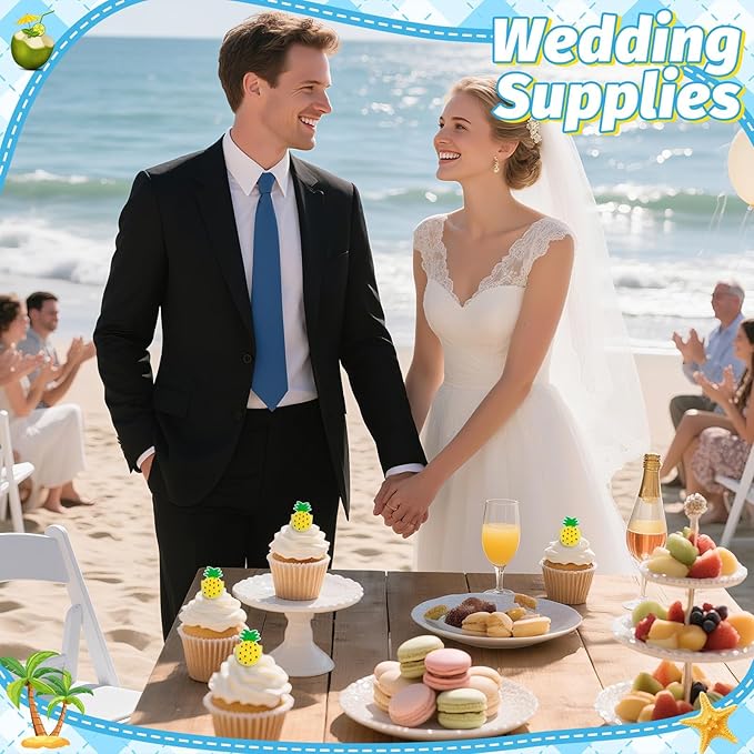 24PCS Pineapple Cupcake Topper Donut Cake Toppers, Pineapple Cupcake Rings for Pineapple Theme Summer Tropical Hawaiian Party Birthday Baby Shower Cake Decorations