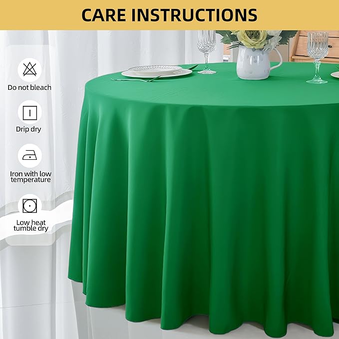 6-Pack Round 108-inch Forest Green Table Cloths, Solid Stain and Wrinkle Resistant Circular Tablecloth, Premium Plain Weave Polyester Fabric Table Linen Covers for Hotel, Banquet