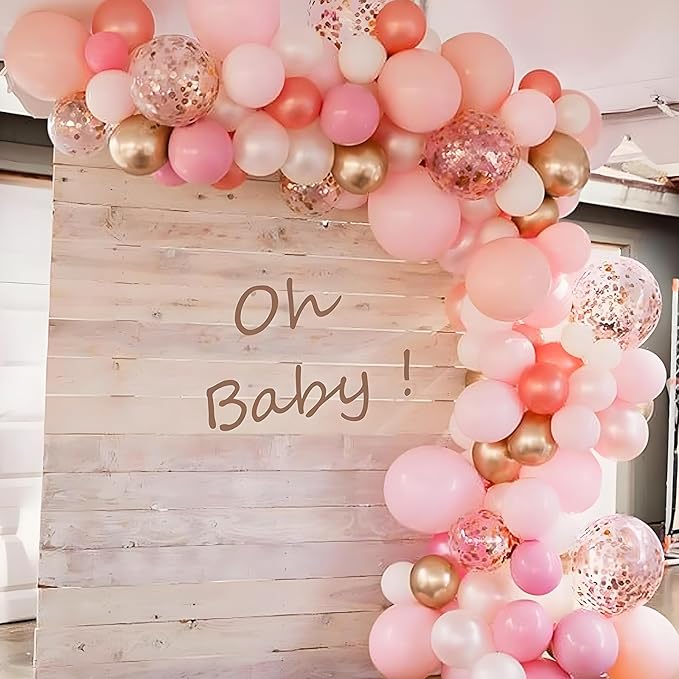 Balloon Column Stand Kit with Metallic Gold Pink 10inch Balloons, Base and Pole, Balloon Column Kit for Floor or Table Backdrop Decoration for Party Wedding Baby Shower Birthday Graduation