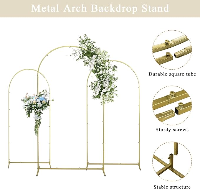 Wedding Arch Backdrop Stand Set of 3, (6, 6.6, 7.2) Metal Arch Backdrop Stand with Wedding Arch Cover, Wedding Balloon Arch Backdrop Stand for Birthday, Baby Shower, Anniversary