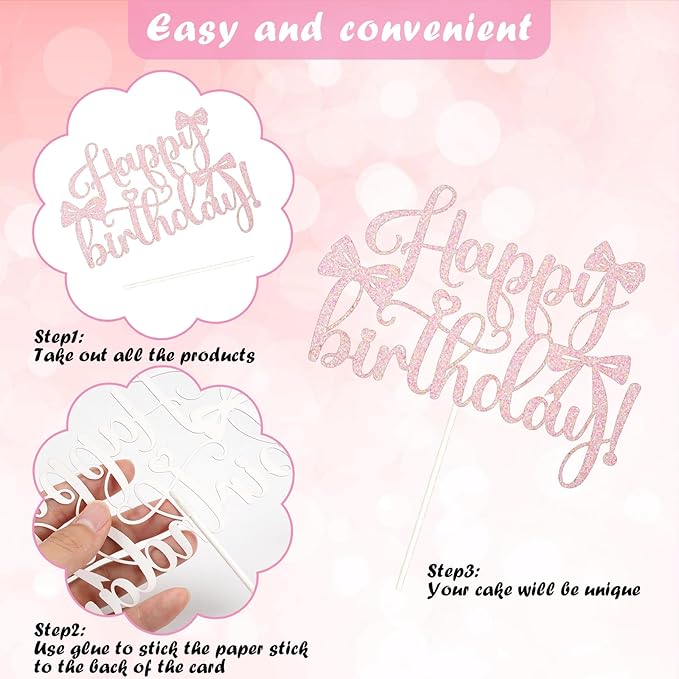 6 PCS Bow Cake Toppers Pink Bow Birthday Decorations Coquette Birthday Decorations Bows for Cake Wedding Party High Footed Cup Balloons Anniversary Party Supplies