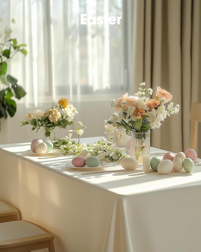 Pureegg Plastic Table Cloth Disposable 6 Pack, 54 x 108 Inch Table Cloths, Party, Wedding, Thanksgiving Decorations, Fall Tablecloths, Rectangle, Beige Plastic Cover, Waterproof, Cream, Ivory