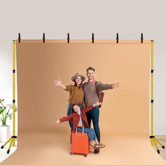 JSungo 10x8.5 FT Backdrop Stand for Parties, Adjustable Photo Backdrop Stand Kit with Carrying Bag, Portable Background Stand Backdrop for Wedding, Photoshoot, and Photo Studio, Gold