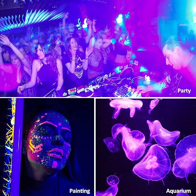 200W 4 Pack LED Black Light, Outdoor Blacklight Flood Lights with Plug and Switch, IP66 Rated for Glow in The Dark, Halloween Party, Body Paint, Aquarium