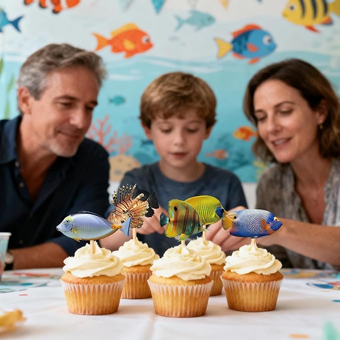 32pcs Ornamental fish Cupcake Toppers aquarium Theme Decorations Baby Shower Boys Girls Happy Birthday Party Tropical Party Cake Picks Under The Sea Decoration Supplies