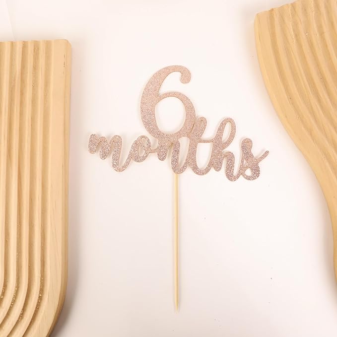 6 Months Cake Topper - Golden Glitter 1/2 Birthday Cake Decorations, Perfect for Baby Shower/Gender Reveal Party/Baby Party Photo Booth Props (Rose Gold)