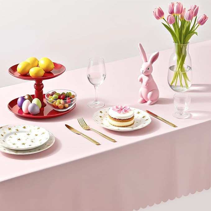 6 Pack Plastic Light Pink Tablecloth, Disposable Scalloped Edge Table Cloth Waterproof Rectangle Pink Table Cover for Birthday Bridal Wedding Baby Shower, 54 X 108 Inch