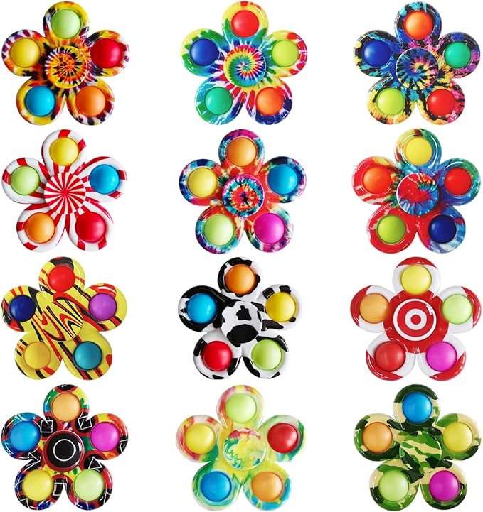 12 Pcs Fidget Spinners Pop Toys for Party Favors, Sensory Fidget Toys Bulk for Classroom Prizes, Easter Christmas Valentine Gifts for Kids Easter Basket Stuffers