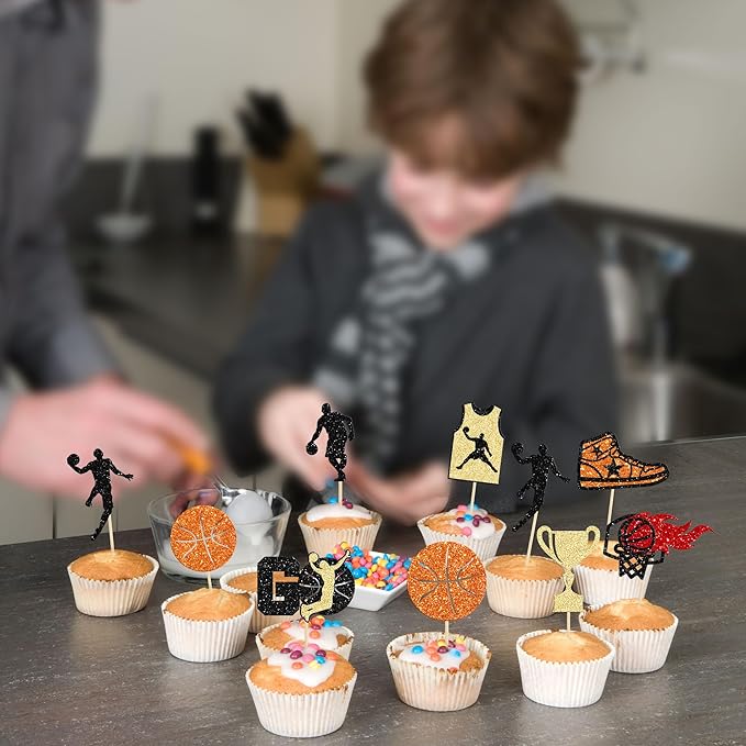 24 Pack Basketball Cupcake Toppers Basketball Player Apparel Cupcake Picks Baby Shower Players Sports Theme Birthday Party Cake Decorations Supplies