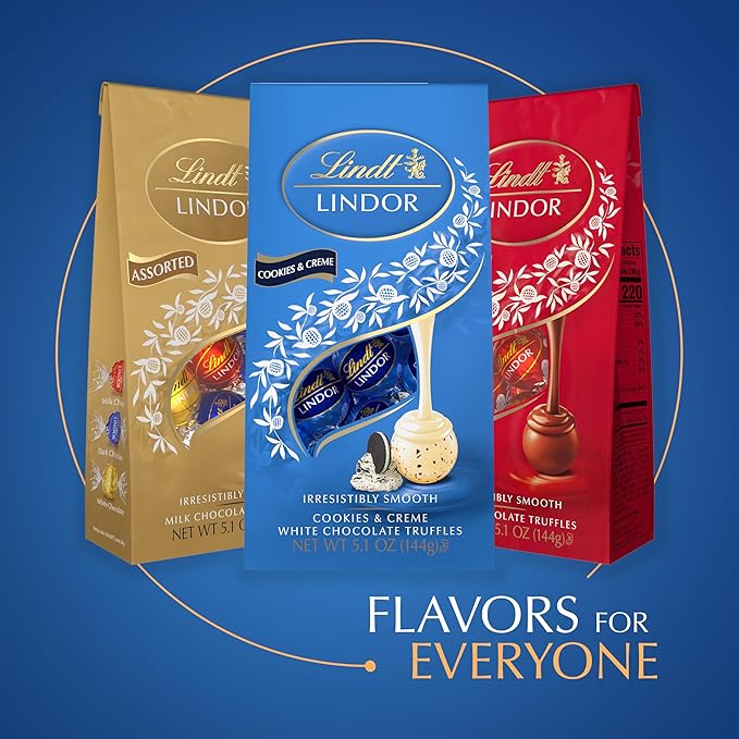 Lindt LINDOR Cookies and Creme White Chocolate Candy Truffles, Chocolates with Smooth, Melting Truffle Center, 5.1 oz. Bag (6 Pack)