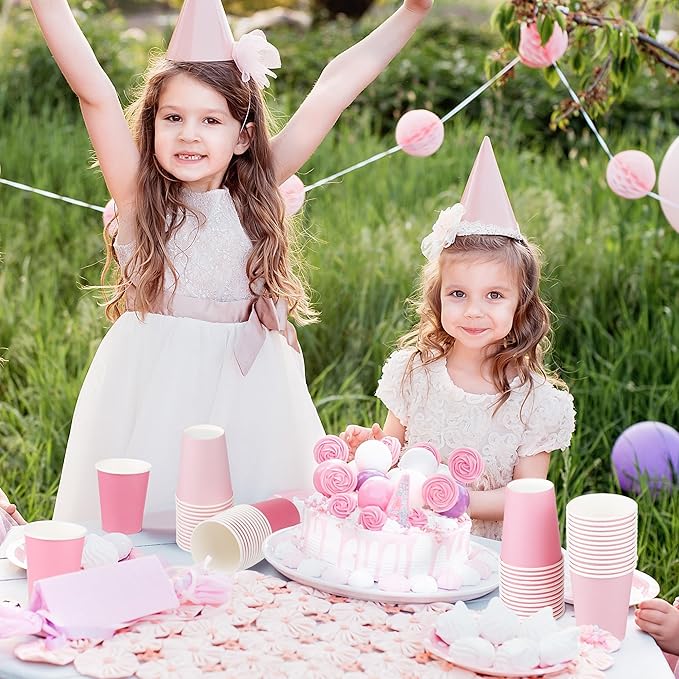 URATOT 60 Pieces 9 Ounce Disposable Paper Cups Gradient Pink Party Cups Drinking Cups for Party, DIY, and Holiday, 4 Colors