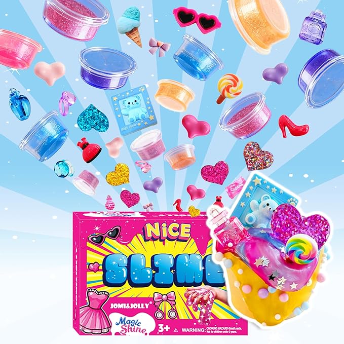 36 Pack Slime Kit for Girls Ages 4-12 | Bulk Non-Toxic Super Stretchy DIY Clear Slime with Glitter, Foam Beads, Charms & Accessories | Advent Calendar, Stocking Stuffers, Party Favors & Birthday Gifts
