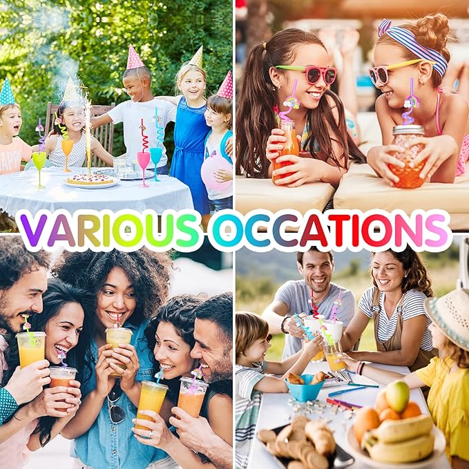 25 Reusable Colorful Rainbow Drinking Straws - Fun Rainbow Cloud Birthday Party Favors for Kids