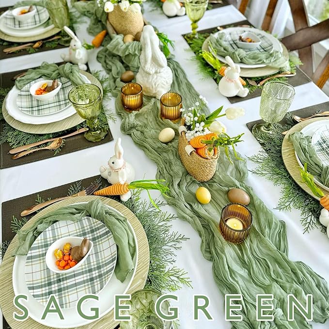 8 Pack Cheesecloth Table Runner Rustic Sheer Boho Gauze 35 x 120 Inch Centerpiece Cheese Cloth for Bridal Baby Shower Summer Spring Decorations Sage Green