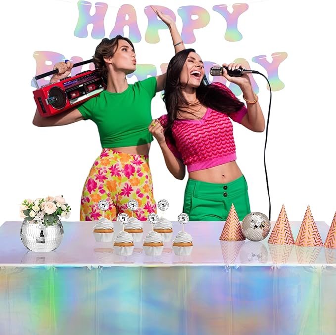 BRAVESHINE Disposable Iridescent Tablecloth - Holographic Table Cloths Rectangle Table Covers for Mermaid/Undersea/Frozen/Ocean Theme Party Decorations - 2 Pack, 54 x 108In