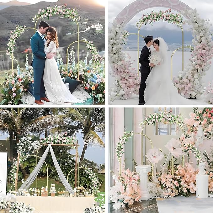 Wedding Arch Backdrop Stand 7.2FT, 6.6FT, 6FT Set of 3 Gold Metal Wedding Arch Stand for Wedding Birthday Party Ceremony Baby Shower Garden