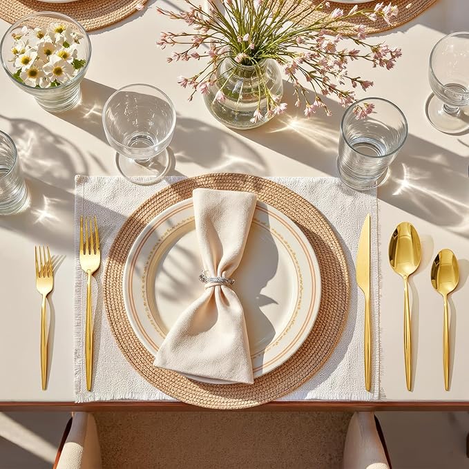 KINGSTONE Silverware Set, 40-Piece Flatware Set Cutlery Set Premium 18/10 Stainless Steel, Tableware Include Forks Knives Spoons for Home Kitchen Restaurant Wedding, Dishwasher Safe, Gold