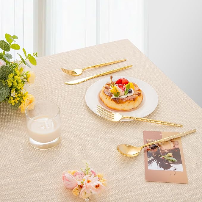 LIYH 102 Pcs Gold Plastic Silverware Cutlery Sets - Disposable Plastic Silverware Heavyduty, Disposable Utensil Sets, 34 of Each Forks, Knives & Spoons Flatware Set for Party Birthday