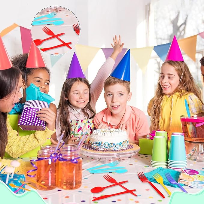 180Pcs Rainbow Red Orange Yellow Green Blue Purple Plastic Silverware Heavy Duty Disposable Flatware Cutlery Set Includes Forks Spoons Knives for Rainbow-Themed Birthday Halloween Pride Party