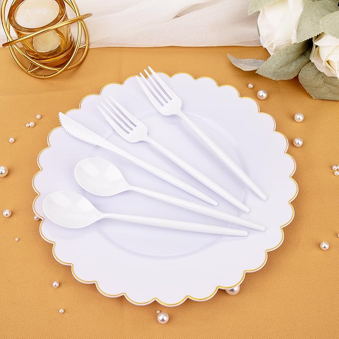 Supernal 180PCS White Plastic Silverware,White Utensils Set Disposable,Disposable Silverware Include 60 Forks,60 Knives,60 Spoons,Heavy Duty Party Cutlery for Birthday,Dinner,Wedding