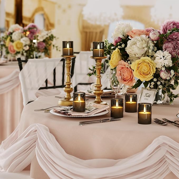 12Pack Flickering Flameless LED Candles with Timer, Battery Powered - Small Pillar & Votive, Black (2"X3")