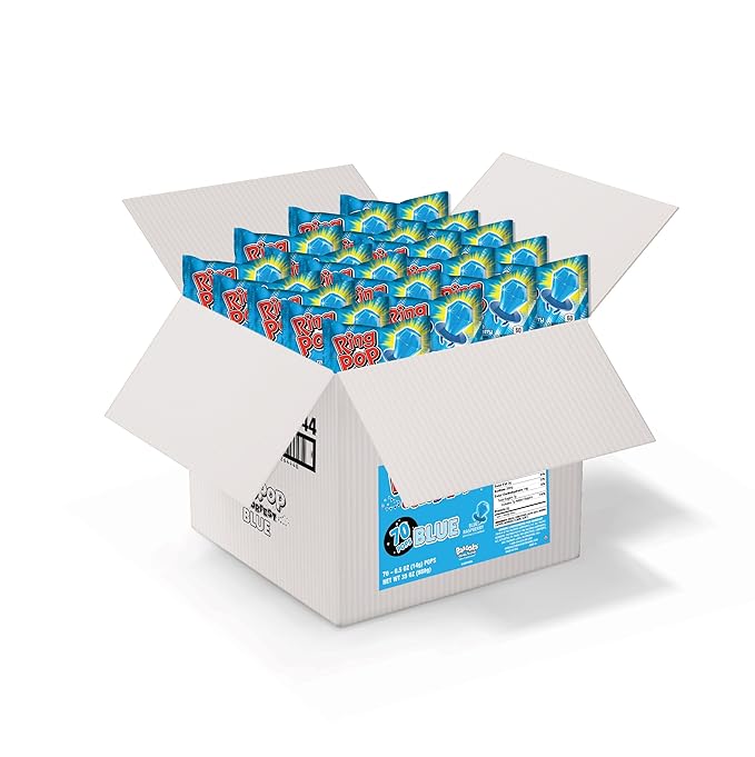 Ring Pop Individually Wrapped Candy 70 Count Bulk Lollipop Pack – Christmas Candy Bulk Individually Wrapped, Blue Raspberry Flavored Lollipop Suckers, Gender Reveal, Baby Showers & Stocking Stuffers