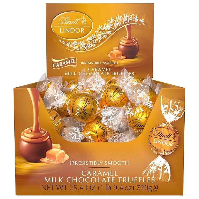 Lindt LINDOR Caramel Milk Chocolate Candy Truffles, Milk Chocolate Candy with Smooth, Melting Truffle Center, 25.4 oz., 60 Count