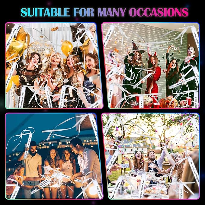 50 Pack White LED Party Foam Light Sticks Batons with Triple Ribbon Wedding Thank You Celebrating Wands 3 Color Lighting Modes for Guests Send Off, Christmas, Festivals, Birthday Party