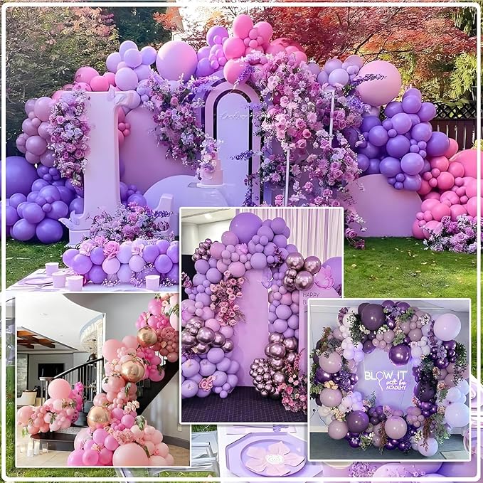 Balloon Column Stand Kit,Set of 2,Metallic&Confetti 12inch Pink Purple Balloons,Adjustable Balloon Sticks Holder with Base,Design for Adults&Children Birthday,Wedding, Baby Shower,Graduation Party