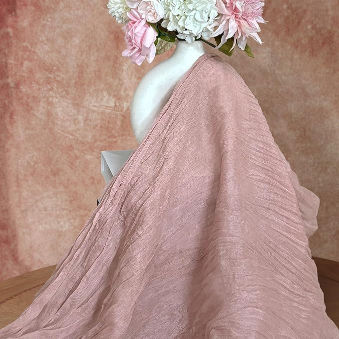 FEXIA 6 Pack Table Runner Dusty Pink Cheesecloth 35x120 Inches Boho Gauze Spring Easter Table Runner for Wedding Decor Reception Bridal Shower Centerpiece Engagement