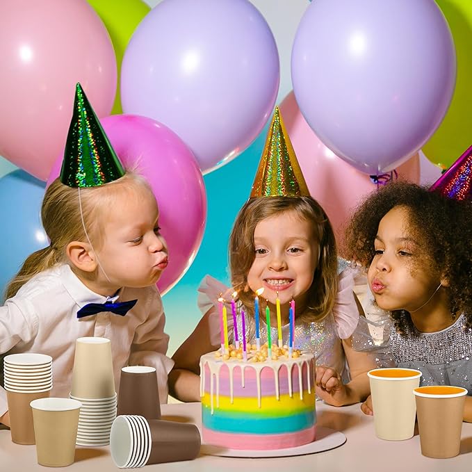 URATOT 60 Pieces 9 Ounce Brown Paper Cups Gradient Color Disposable Coffee Cups Party Cups Beverage Drinking Cups for Party, DIY and Holiday Party Supplies