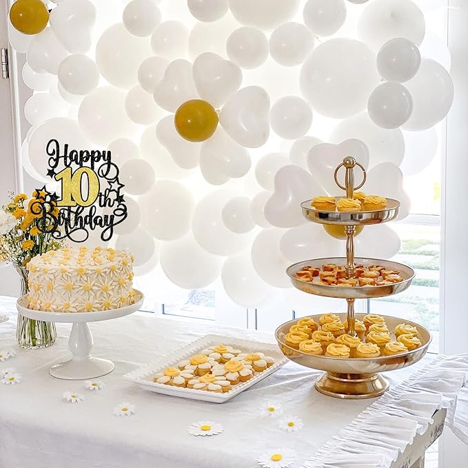 1 PCS Happy 10th Birthday Cake Topper Black Gold Glitter Cheers to 10 Years Birthday Cake Pick Hello 10 Fabulous Cake Decoration for Happy 10th Birthday Anniversary Party Decorations Supplies