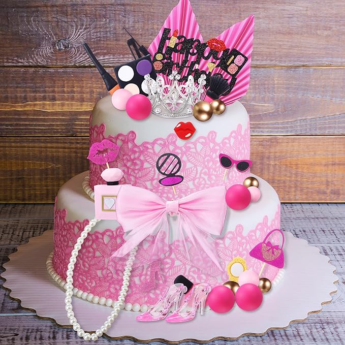 1 Set Makeup Cake Topper Decorations Cosmetics Theme Bridal Cake Topper Party Lipstick Perfume Picks for Bridal Shower Birthday Party (Classic Style)