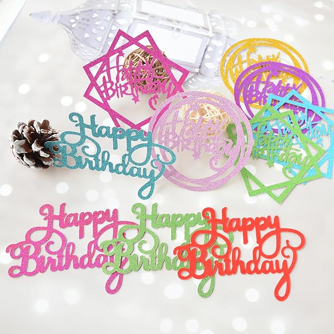24 Pack Multi Colors Birthday Cake Topper Set, Glitter Cake Bunting Decor Birthday Cake Picks Party Decorations Supplies(Classic)