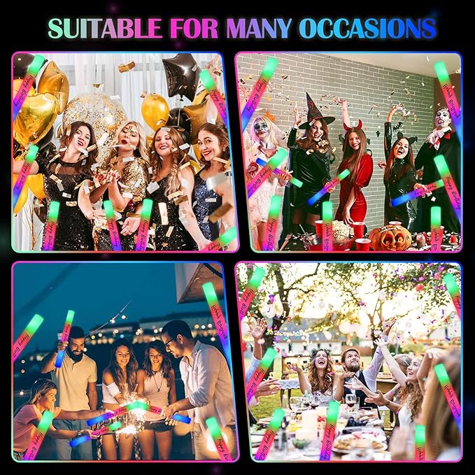 50 Pack Colorful LED Party Foam Light Sticks Batons with Triple Ribbon Birthday Glow Sticks with 3 Color Lighting Modes for Birthday Party, Guests Send Off, Christmas, Festivals