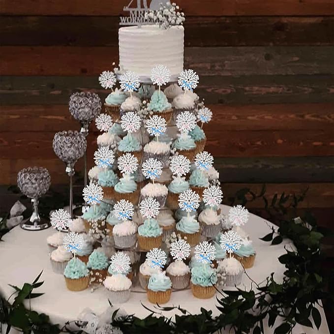 24Pcs Snowflake Cupcake Toppers Glitter Snowflake Cupcake Picks Frozen Pink Blue Bow Snowflake Gender Reveal Cake Decors Baby Shower Gender Reveal Winter Theme Christmas Party Cake Decor Supplies
