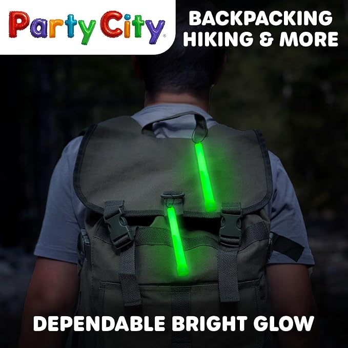 Party City Green Glow Sticks Bulk Pack 6”- 25pk Glow in the Dark Sticks for Kids, Waterproof Camping Survival Ultra Bright Emergency Light Stick with String, Neon Glowsticks Party Supplies Favors