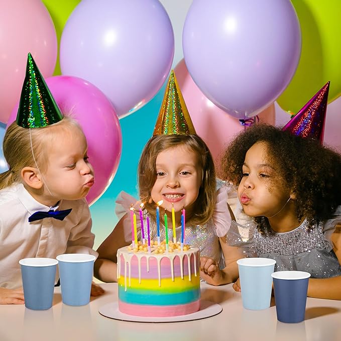 URATOT 60 Pieces 9 Ounce Disposable Paper Cups Gradient Blue Party Cups Drinking Cups for Party, DIY, and Holiday, 4 Colors