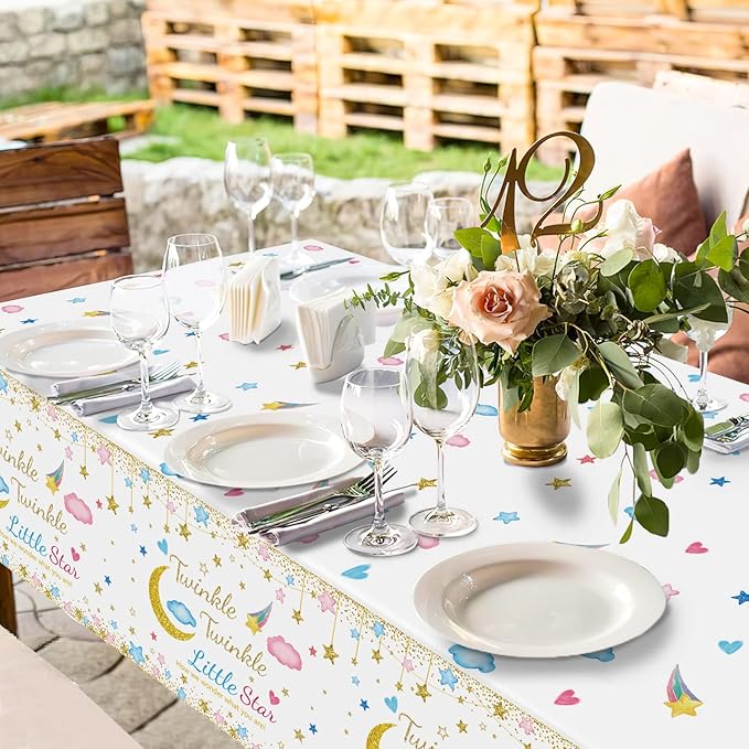 Oigco 3 Packs Twinkle Twinkle Little Star Gender Reveal Party Decorations Tablecloths,Pink Blue Little Star Gender Reveal Tablecloth for Baby Shower Supplies Girls or Boys Theme Party 54" x 108"