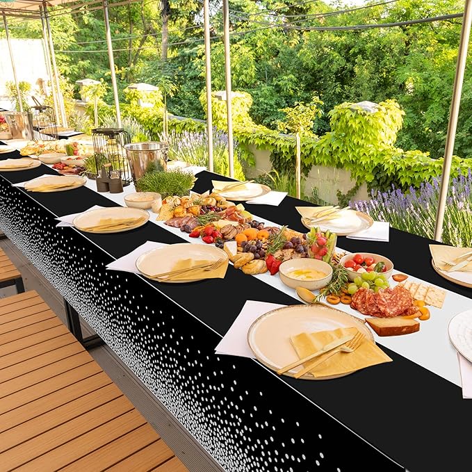 3Pcs Black and Silver Tablecloth Party Decorations,Plastic Black Table Cloth Printed Silver Table Runner Disposable Rectangle Table Cover for Birthday Anniversary Wedding Graduation Party,54 x108 Inch