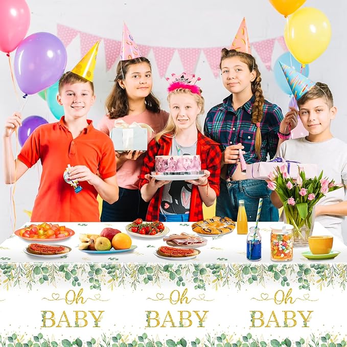 3 Packs Sage Green Tablecloth - Eucalyptus Leaf Table Baby Shower Sage Green Decorations - Oh Baby Baby Shower Decorations - 54 x 108 Inch