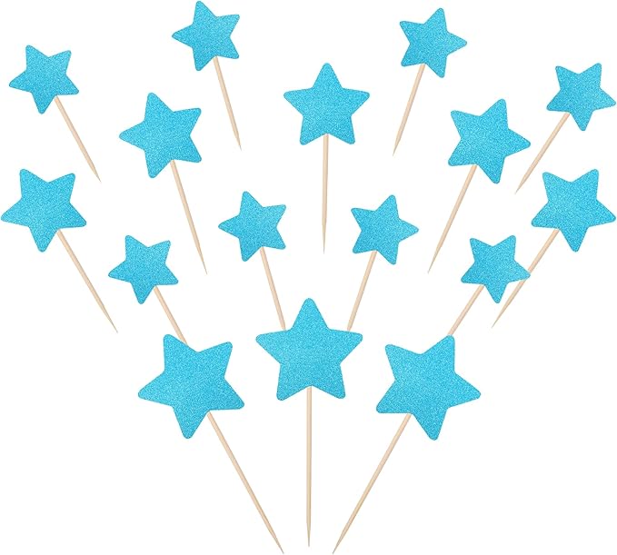 30 PCS Star Cupcake Toppers Glitter Mixed Size Twinkle Little Star Cake Picks Decorations for Wedding Engagement Baby Shower Birthday Party Supplies Blue